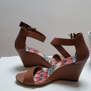 Brown faux leather 3 inch wedges
